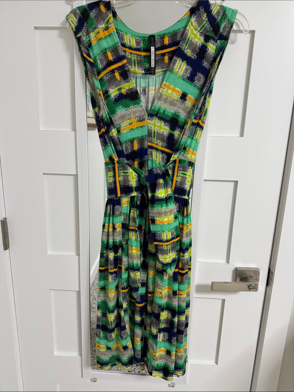 Sleeveless V-Neck Green Patterned Wrap Dress